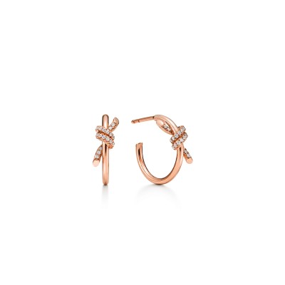 TIFFANY KNOT HOOP EARRINGS IN ROSE GOLD WITH DIAMONDS 75123604